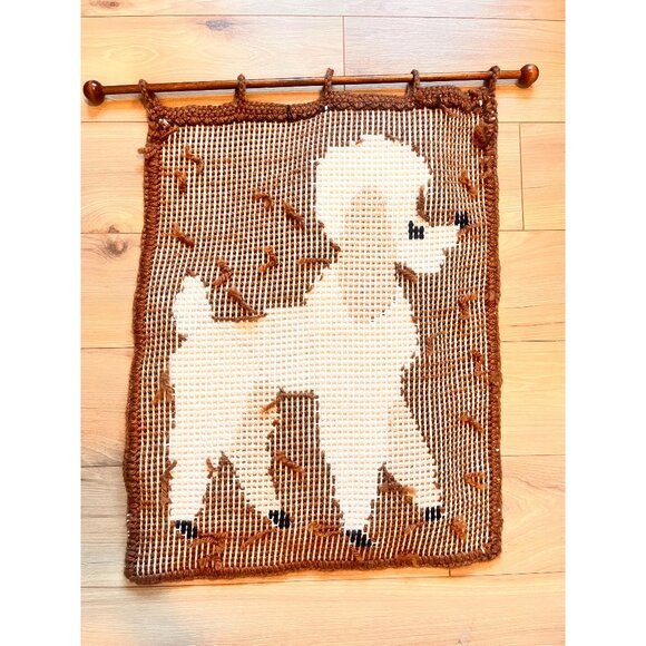 Vintage Latch Hook Poodle Wall Art 70's-Latch hook Napoleon| Handmade Boho Decor - Picture 2 of 5